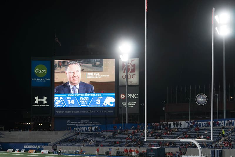 WomenLead video playing at Georgia State University Center Parc Stadium in
Atlanta, GA